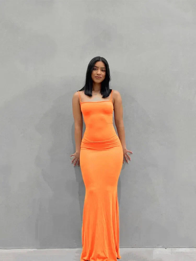 Spaghetti Strap Scoop Neck Mermaid Bodycon Maxi Dress