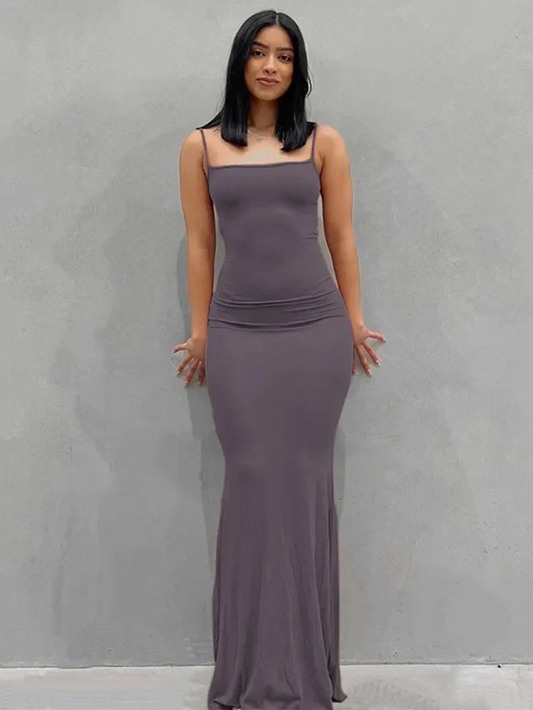 Spaghetti Strap Scoop Neck Mermaid Bodycon Maxi Dress