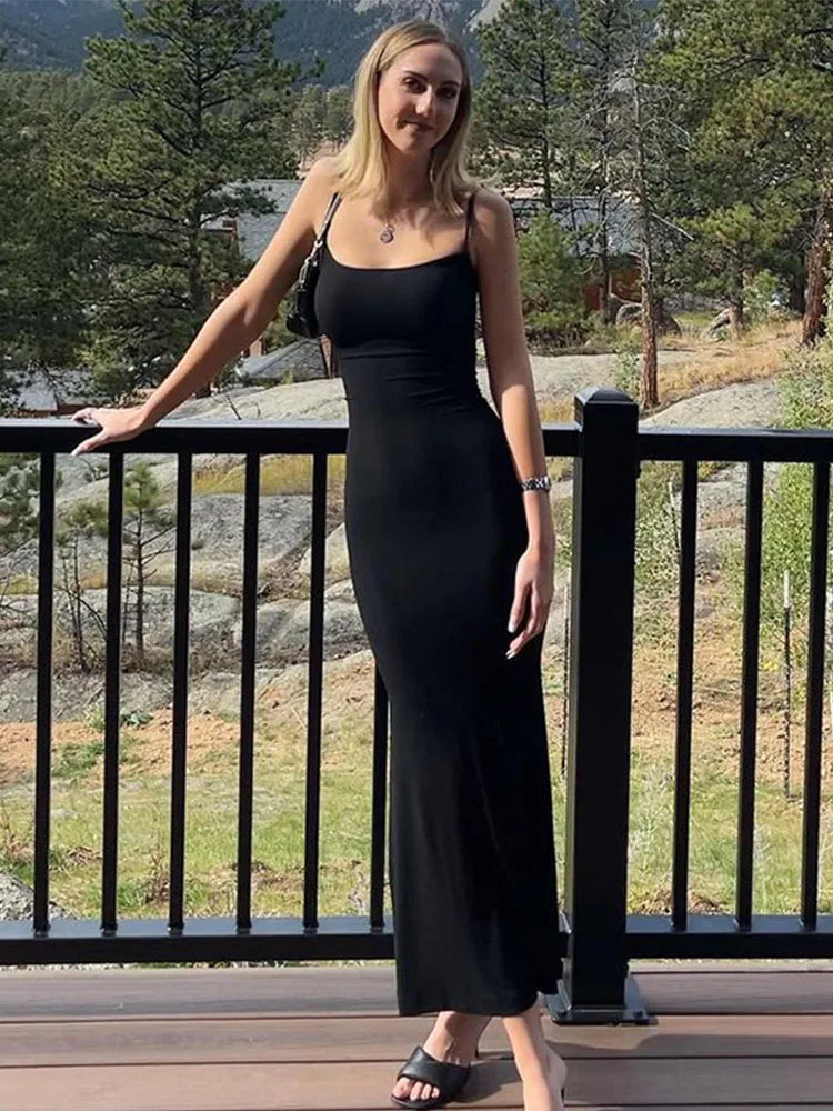 Spaghetti Strap Scoop Neck Mermaid Bodycon Maxi Dress
