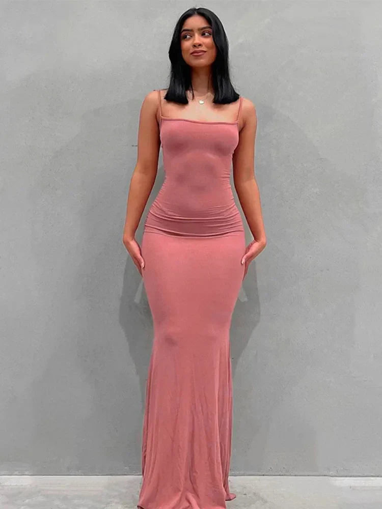 Spaghetti Strap Scoop Neck Mermaid Bodycon Maxi Dress