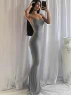 Spaghetti Strap Scoop Neck Mermaid Bodycon Maxi Dress