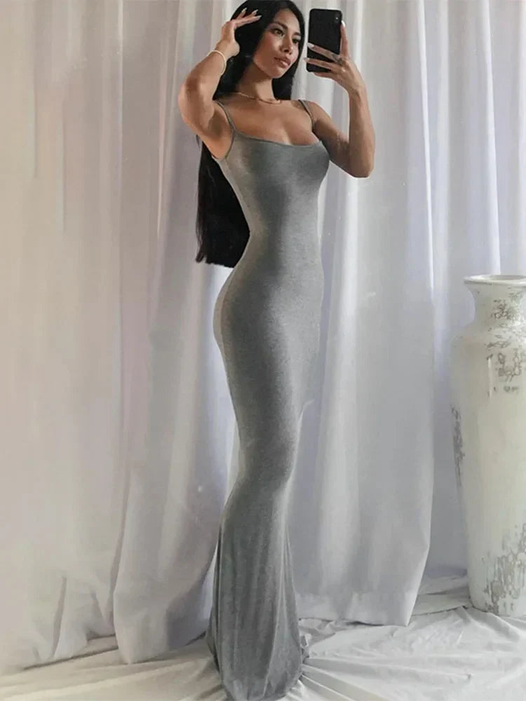 Spaghetti Strap Scoop Neck Mermaid Bodycon Maxi Dress