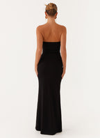 Strapless Cut Out Floral Applique Bandeau Bodycon Maxi Dress
