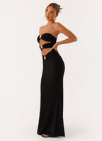 Strapless Cut Out Floral Applique Bandeau Bodycon Maxi Dress