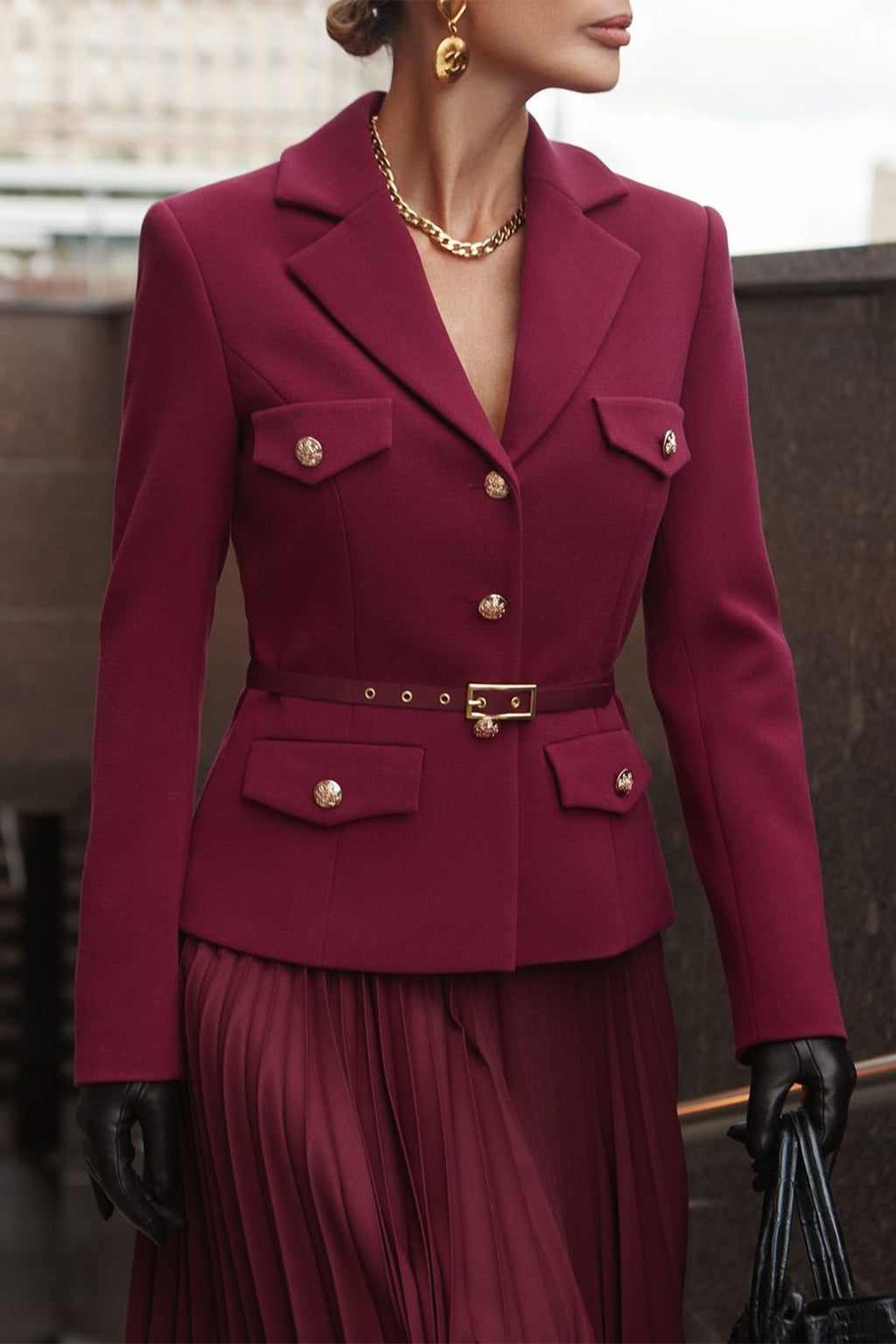 Florence Belted Blazer Pleated Skirt Set