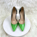 Black Green Women Pointy Toe Side Cut High Heel Shoes