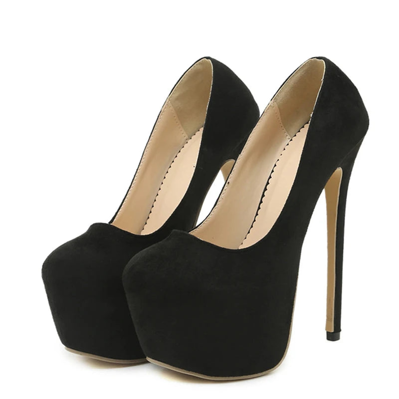 Black Round Toe Buckle Strap 17CM Super High Heels - Black Round Toe Buckle Strap 17CM Heels