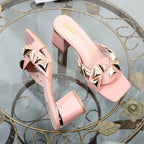 Metal decorative willow nails open toe sandals with 7CM thick heels