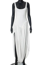 Sleeveless High Waist Mini Dress with Elegant Slit