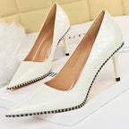 Metal Beads Black Suede High Heel Stiletto Wedding Shoes Women Pumps