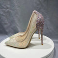 Sequined Gauze Mesh Pointy Toe High Heel Shoes with Glitter