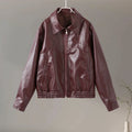 PU Leather Women Jackets Coats Casual Turn Down Collar Long Sleeve Zipper Female Motorcycle Top Coat Autumn Vintage Outwear