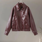 PU Leather Women Jackets Coats Casual Turn Down Collar Long Sleeve Zipper Female Motorcycle Top Coat Autumn Vintage Outwear