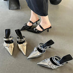 Buckle Strap Thin Heel Pointed Toe Spring Slippers for Women