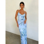 Scoop Neck Spaghetti Strap Floral Print Bustier Bodycon Maxi Dress