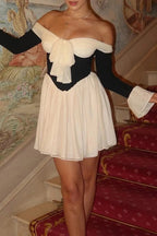 Strapless Mini Dress with Long Sleeves and High Waist