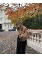 Women V-neck Khaki Thicken Wool Jacket Autumn Winter Chic Loose Blend Coat Female Streetwear Warm Outfit Coats for Women