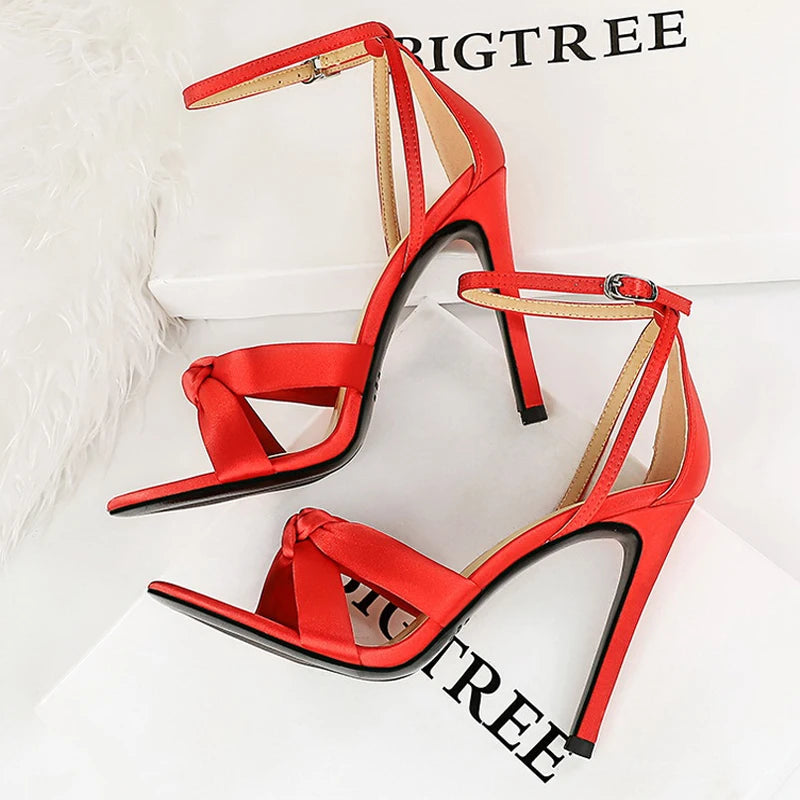 Summer Stilettos Heels 11 Cm Sandals Satins Ladies Shoes Women