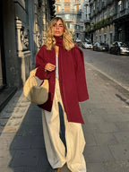 Causal Burgundy Women Autumn Full Sleeve Woolen Coat With Scarf Fashion Solid Single Breasted Jacket Female New Chic Office Wear