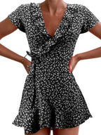 Julia Statement Floral Mini Dress with V Neck and a Line Design Boutique Collection