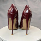 Red Patent Pointy Toe High Heels Pumps Slip On Stilettos for Women