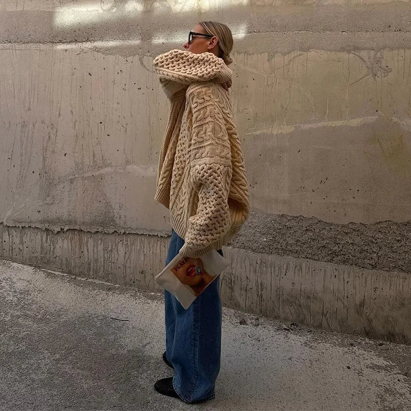 Oversized Knit Twist Pullovers Women Loose Lazy O-Neck Long Sleeve Solid Sweaters Female Autumn New Casual Street Knitwear