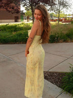 Ruffle Trim Tie Neck Spaghetti Strap Floral Print Bodycon Maxi Dress