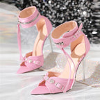 Crystal Clear High Heel Sandals with Tassels and Ankle Strap