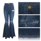 DressBetty - Blue Washed Flare Denim Mom Jeans Skinny Side Stripe High Waisted Sequined Pant