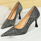 Shiny Sequin Cloth Women Pumps with 7 cm Metal Heel