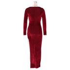DressBetty - Elegant Velvet High Waist Slit Maxi Dress Sexy Long Sleeve Evening Party Dress