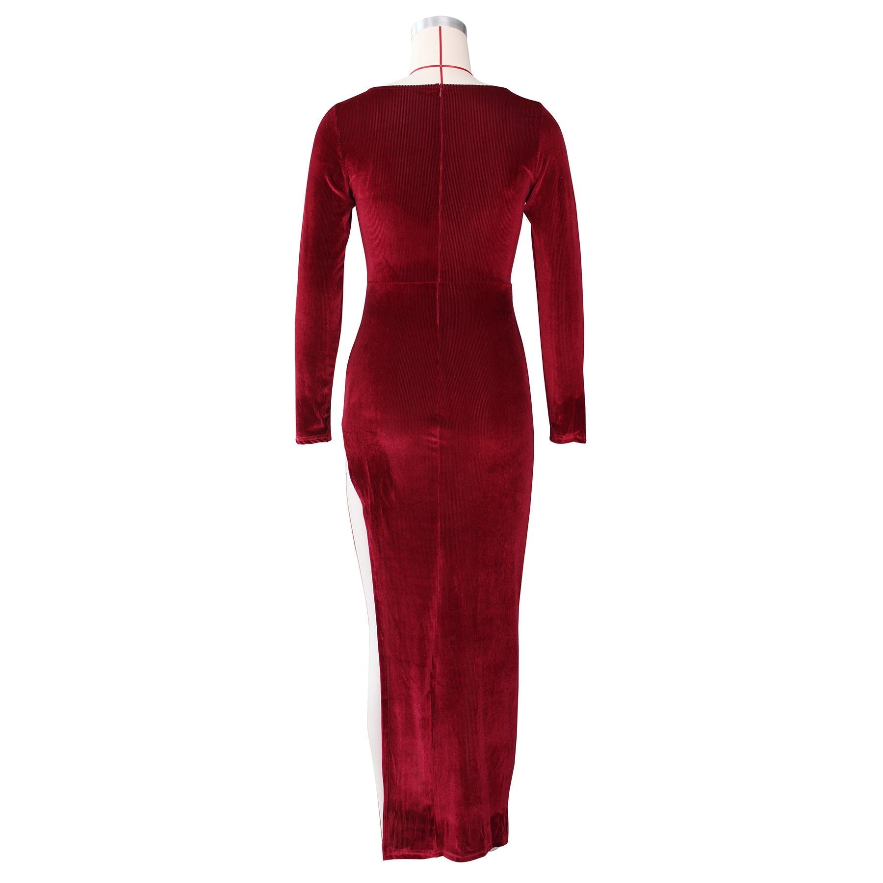 Square Neck Ruched Waist High Slit Long Sleeve Maxi Dress