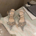 Glitter Rhinestones Silk Women Pumps with Crystal Bowknot - Spring Autumn Lady High Heels