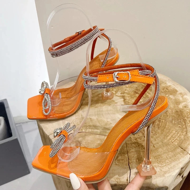 Crystal Rhinestone Bowknot High Heel Sandals for Summer Party Wedding