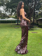 Scale Sequin Deep V Keyhole Bust Camisole Bodycon Maxi Dress