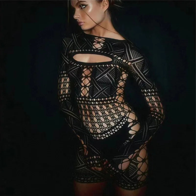 Geometric Crochet Lace Up Cut Out Moto Jacket Bodycon Mini Dress