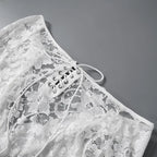 Long Sleeve Streetwear White Lace Dress For Women Slash Neck Outfits See Through Fashions Vestidos Elegantes Para Mujer Ruffles