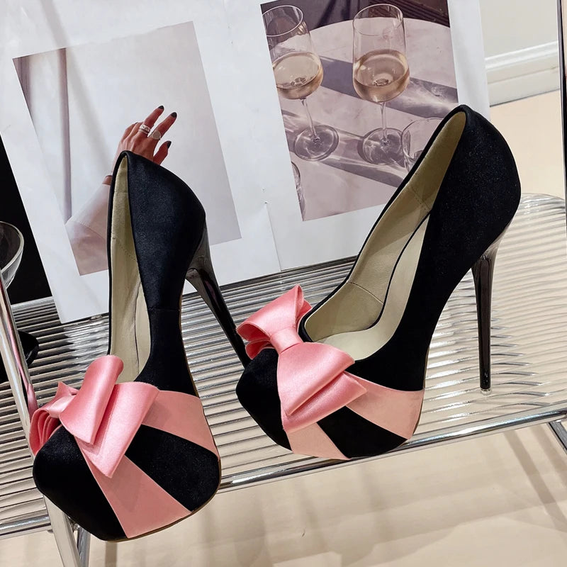 Butterfly-knot Platform Pumps Women Ultra High Stiletto Heels