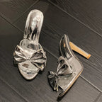 Gold Silver Pointed Toe Women Slippers with Butterfly-knot Thin High Heels