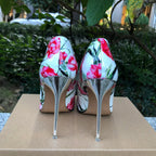 11cm Metal High Heel Women Floral Pointy Toe Stilettos Shoes for Summer