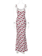 New Fashion Sleeveless Bodycon Floral Dresses High Street Sexy Woman Clothes Spaghetti Strap Slim Vacation Party Long Dress