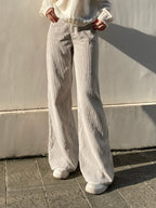 Causal All-Match Basic Corduroy Pants Women Elegant Gentle Loose Wide Leg Pants Simple High Fashion Autumn New