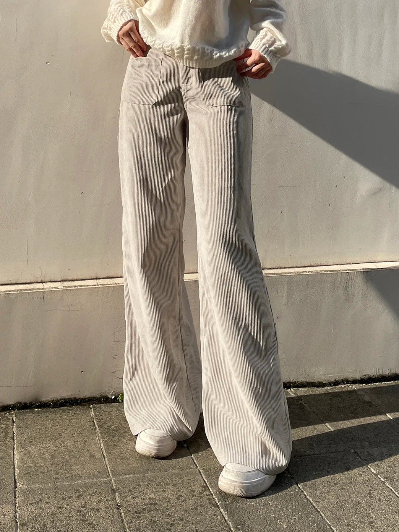 Causal All-Match Basic Corduroy Pants Women Elegant Gentle Loose Wide Leg Pants Simple High Fashion Autumn New