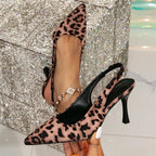 Leopard Print Pointed Toe Women Pumps with Sexy Slingbacks and Thin High Heels