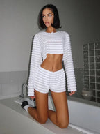 Ruched Tiered Mini Shorts Knit Set