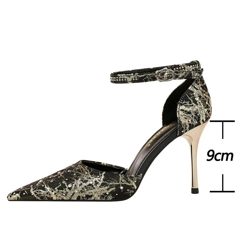 Rhinestone Women Pumps with Pointed Toe and Stiletto Heels