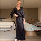 Two Piece Set Women Blouse Skirt Suit Solid Colour
