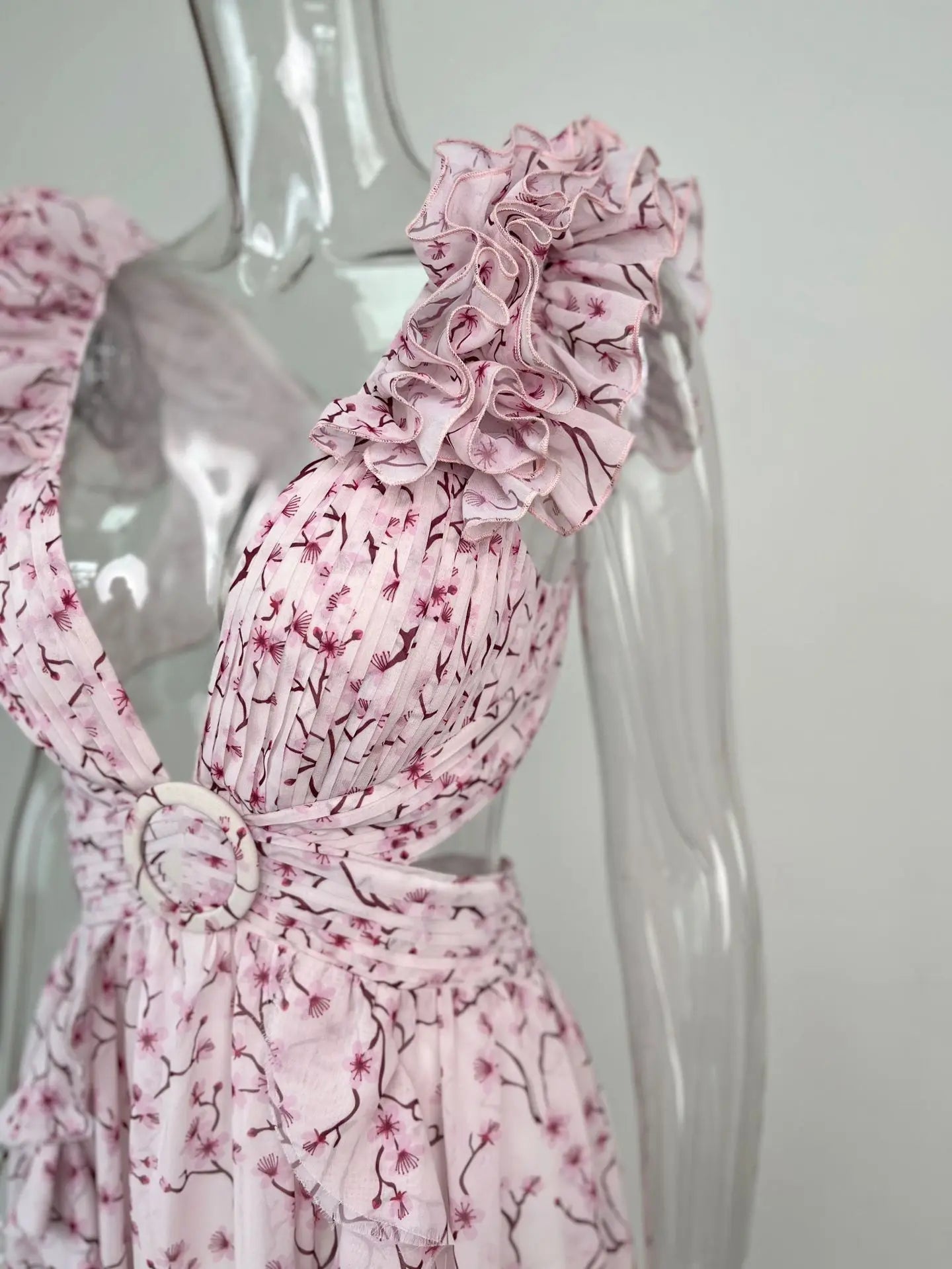 Valentina Floral Dress with Cut Out Ruffle
