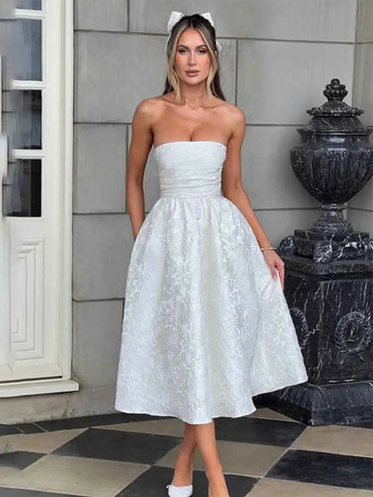Off Shoulder Oversized Bow Jacquard Fit and Flare Mini Dress