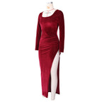 DressBetty - Elegant Velvet High Waist Slit Maxi Dress Sexy Long Sleeve Evening Party Dress